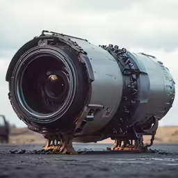 a large propeller sits on the ground outside