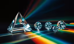 three crystals that are shaped like triangles and stand next to each other