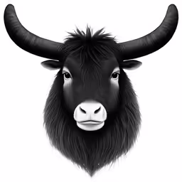a black bull with long horns is shown in the picture