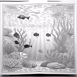 a fish and a seaweed is depicted in this underwater scene