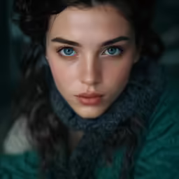 there is a woman with a big blue eyes
