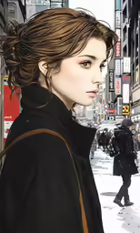a digital painting of a woman on the street