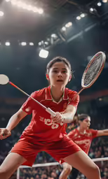 an athlete is seen holding two paddles while running through the middle of a competition