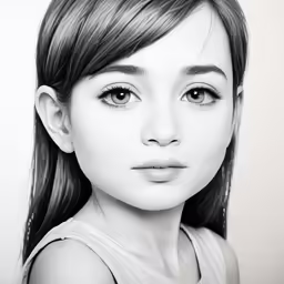 a drawing of a girl with black and white colors