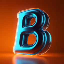 the blue letter b sits in front of an orange background
