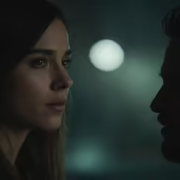 a woman and a man facing off in the distance