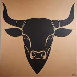 the bulls head is shown in black and gold