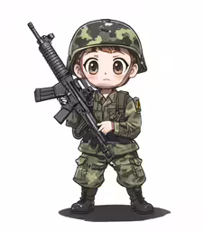 an illustration of a soldier holding a machine gun