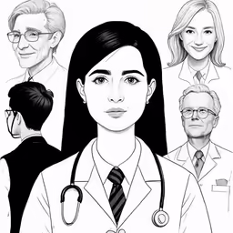 black and white portrait of doctors on white background