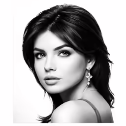 a beautiful woman posing with a big, bright necklace