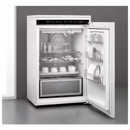 the bottom panel of the double door refrigerator is open