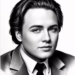 a black and white photo of a man wearing a suit