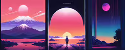 several illustrations with different scenes and colors,some sci - fiy posters in different shapes and sizes