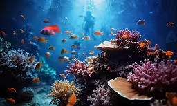 coral reefs with a sea turtle and other fish