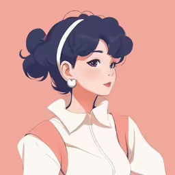 the character is a cartoon, with dark hair and blue eyes