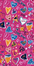 many hearts and numbers are drawn on pink paper
