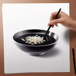 a person in a white shirt painting on a paper