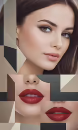two pictures of a woman with red lips