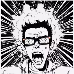 a drawing of a man with a surprised look,a drawing of a man in glasses with the words i don