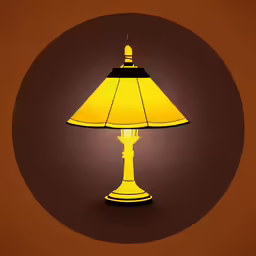 a yellow lamp sits in the middle of a room