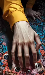 a person with dirty hands rides a skateboard