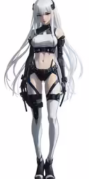 a sexy anime woman in a black and white outfit
