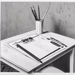 a photo of a drawing on a table with pencils