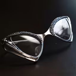 a pair of silver sunglasses on black surface