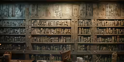 an old library with many wooden shelves