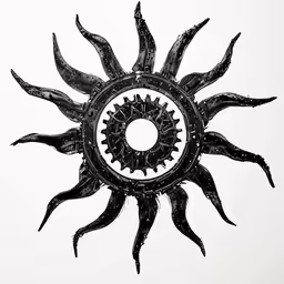 a black and white drawing of a sun on a wall
