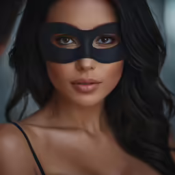 a young girl with a black mask on her face