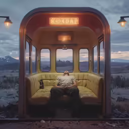 a man in the caboose of an old train