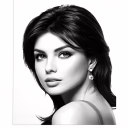 the model in black and white is wearing earrings