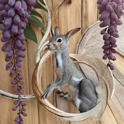 the figurine is in a circular basket with grape vines