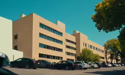 multiple cars parked in front of an office building
