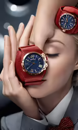 woman wearing watch with red dress and necktie