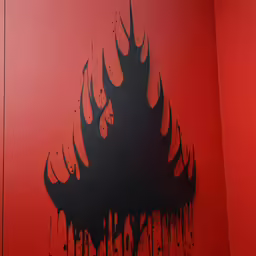 a wall is covered with red and black paint
