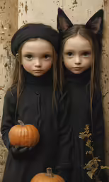two little girls that are wearing black outfits