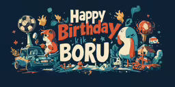 happy birthday boru poster, with car in it