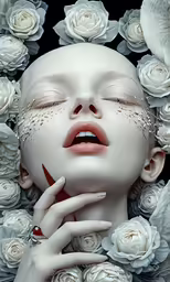 a woman with makeup on her face and hands