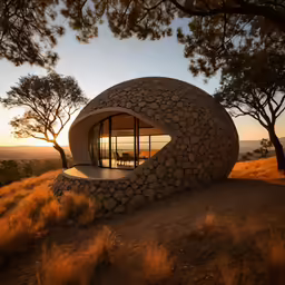 a large rock building that has windows built into it