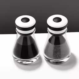 two salt and pepper shakers on a counter