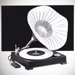 a record player and its turntable are shown in front of the background