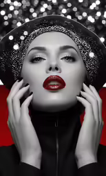 woman wearing a hat and holding her hands near her face