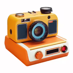 a camera sitting on top of an orange case