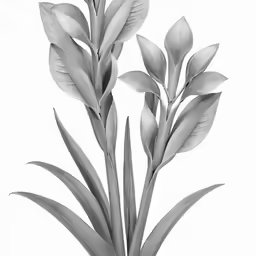 black and white photograph of a plant on a white background