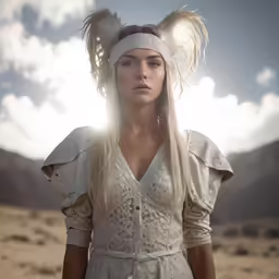 a woman is in a white outfit outside