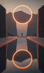 an abstract scene with many rings in it