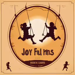 an orange poster with the words joy films and kids playing on swings,the sign for joy films with children swinging on swings