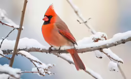 a red bird standing on top of a tree branch